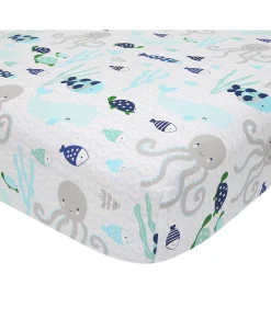 Lambs & Ivy Oceania Blue/Gray/White Whale With Octopus And Fish Nautical Ocean 6-Piece Nursery Baby Crib Bedding Set -Chic Home Store 23528695 fpx
