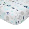 Lambs & Ivy Oceania 100% Cotton Blue/Gray/White Whale With Octopus And Fish Nautical Ocean Theme Fitted Crib Sheet