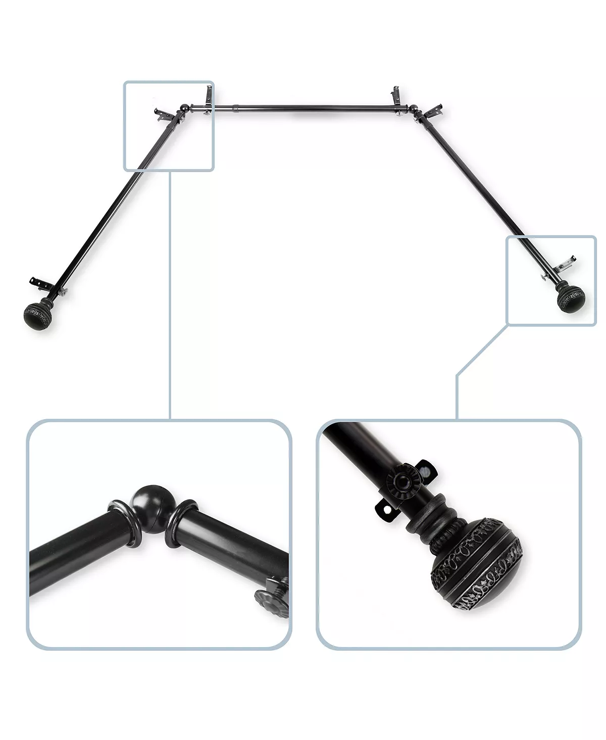 Rod Desyne Ornament 13/16 Bay Window Curtain Rod 20-36, 38-72 4 Rod Desyne Ornament 13/16 Bay Window Curtain Rod 20-36, 38-72 - Image 2