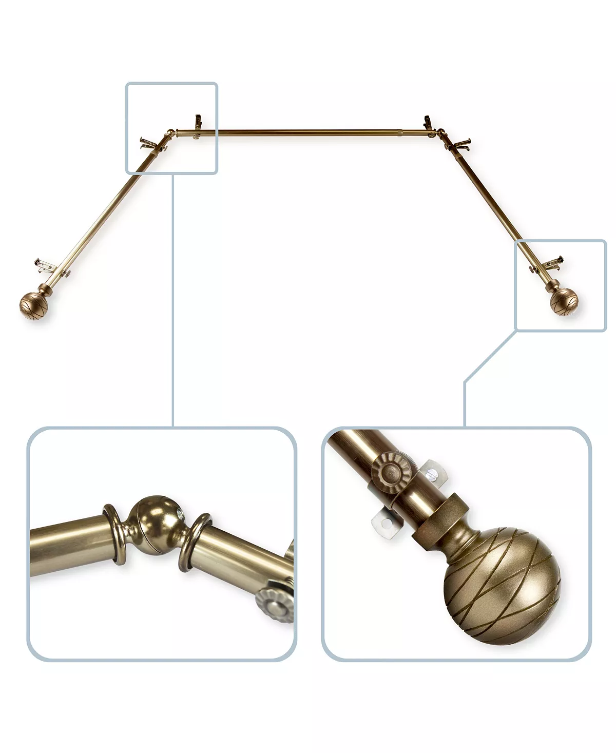 Rod Desyne Arman 13/16 Bay Window Curtain Rod 78-144 3 Rod Desyne Arman 13/16 Bay Window Curtain Rod 78-144