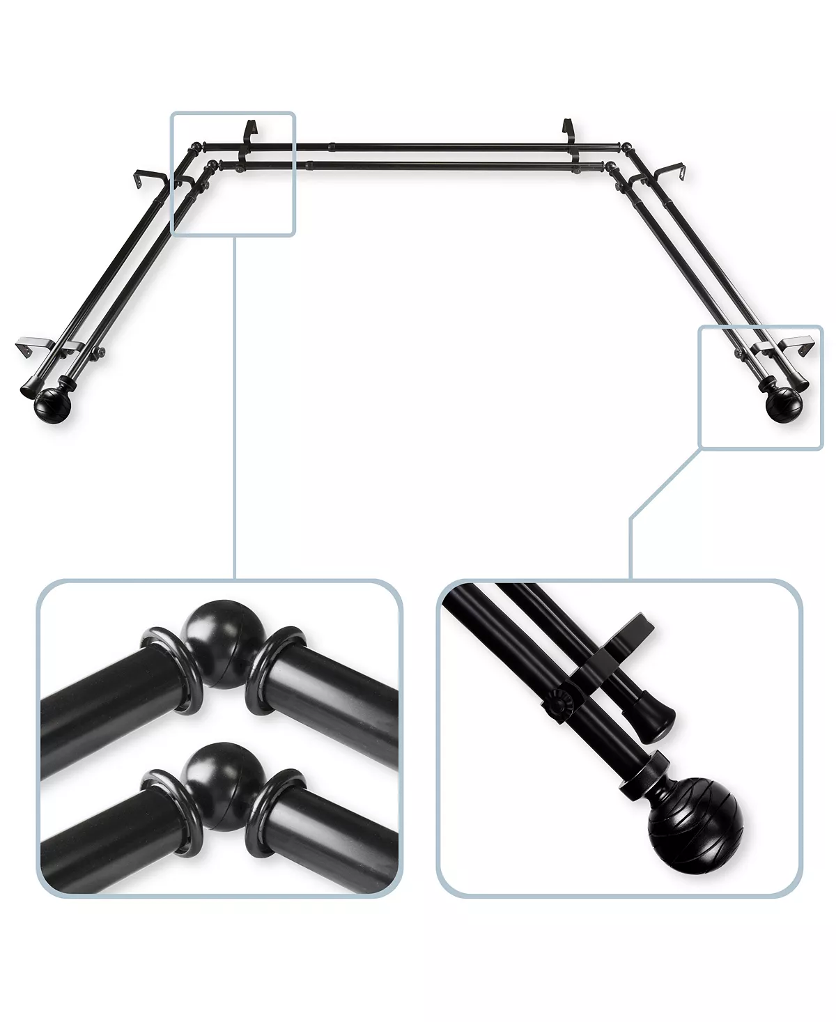 Rod Desyne Arman 13/16 Bay Window Double Curtain Rod 78-144 4 Rod Desyne Arman 13/16 Bay Window Double Curtain Rod 78-144 - Image 2