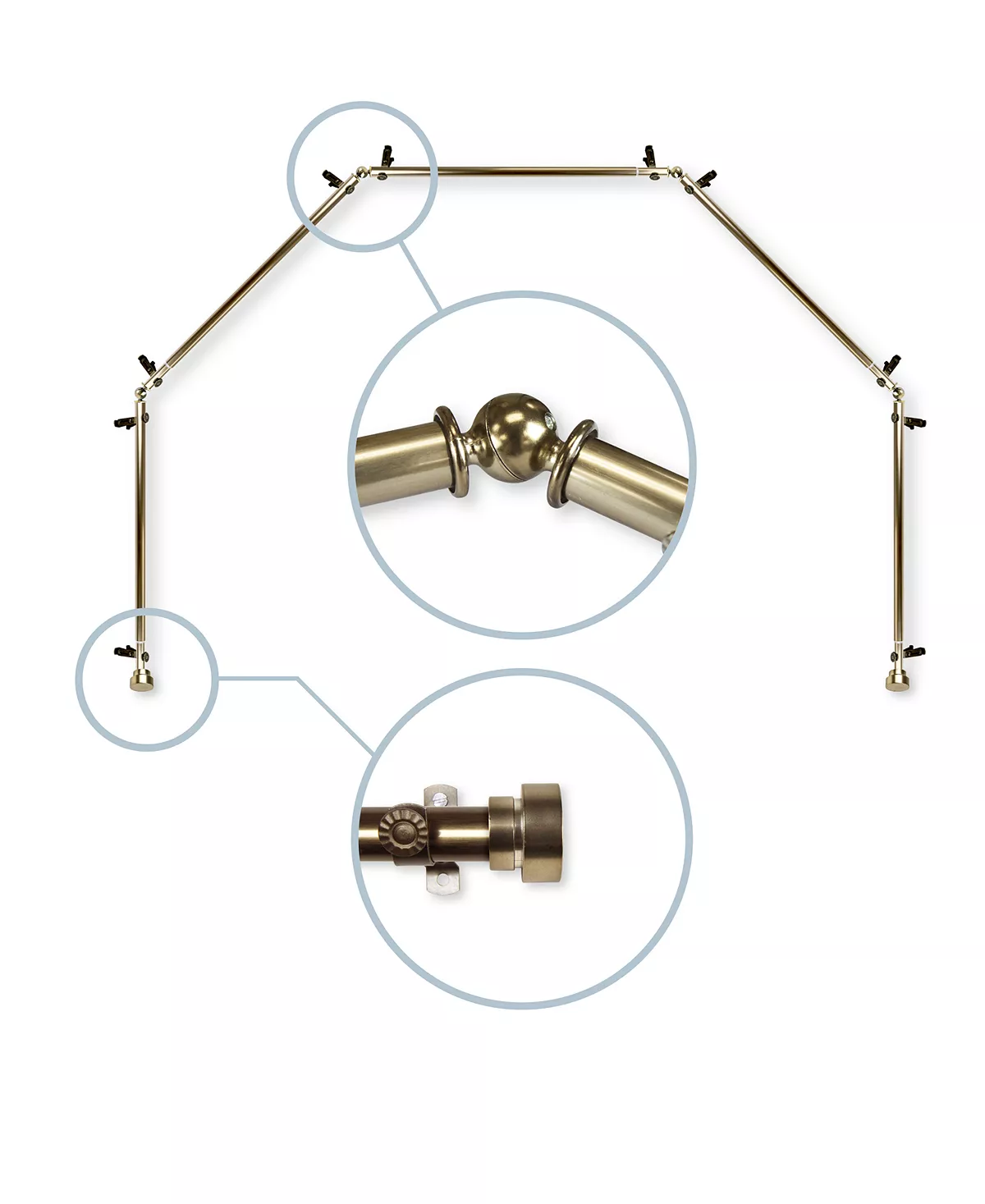 Rod Desyne CLOSEOUT! Topper 13/16 5-Sided Bay Window Curtain Rod 140-240 3 Rod Desyne CLOSEOUT! Topper 13/16 5-Sided Bay Window Curtain Rod 140-240